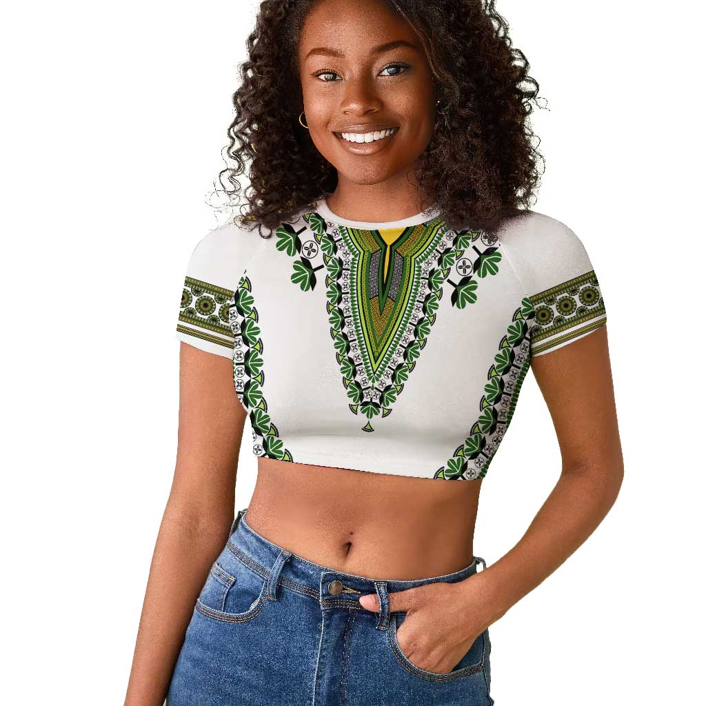 Africa Raglan Cropped T shirt African Dashiki Royal Green Version