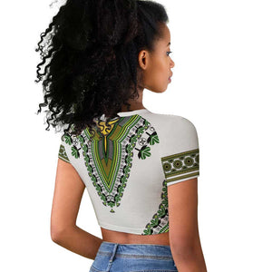 Africa Raglan Cropped T shirt African Dashiki Royal Green Version