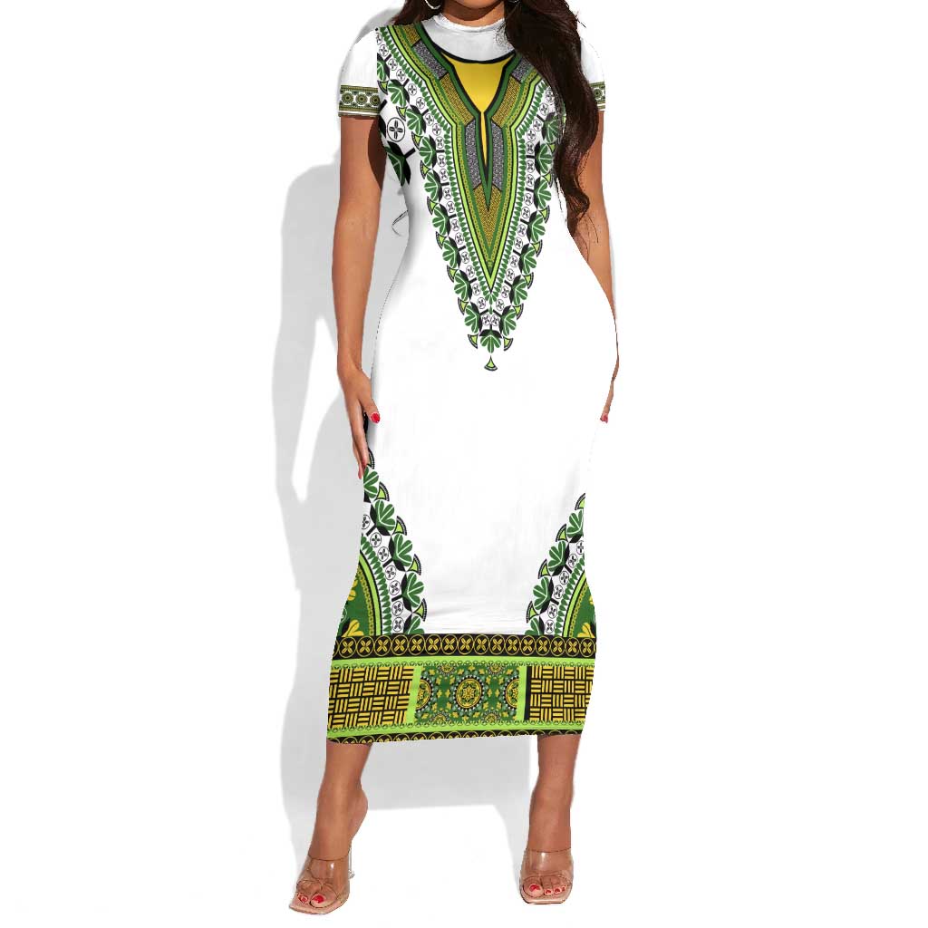 Africa Short Sleeve Bodycon Dress African Dashiki Royal Green Version