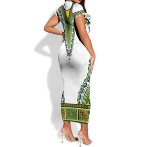 Africa Short Sleeve Bodycon Dress African Dashiki Royal Green Version LT14