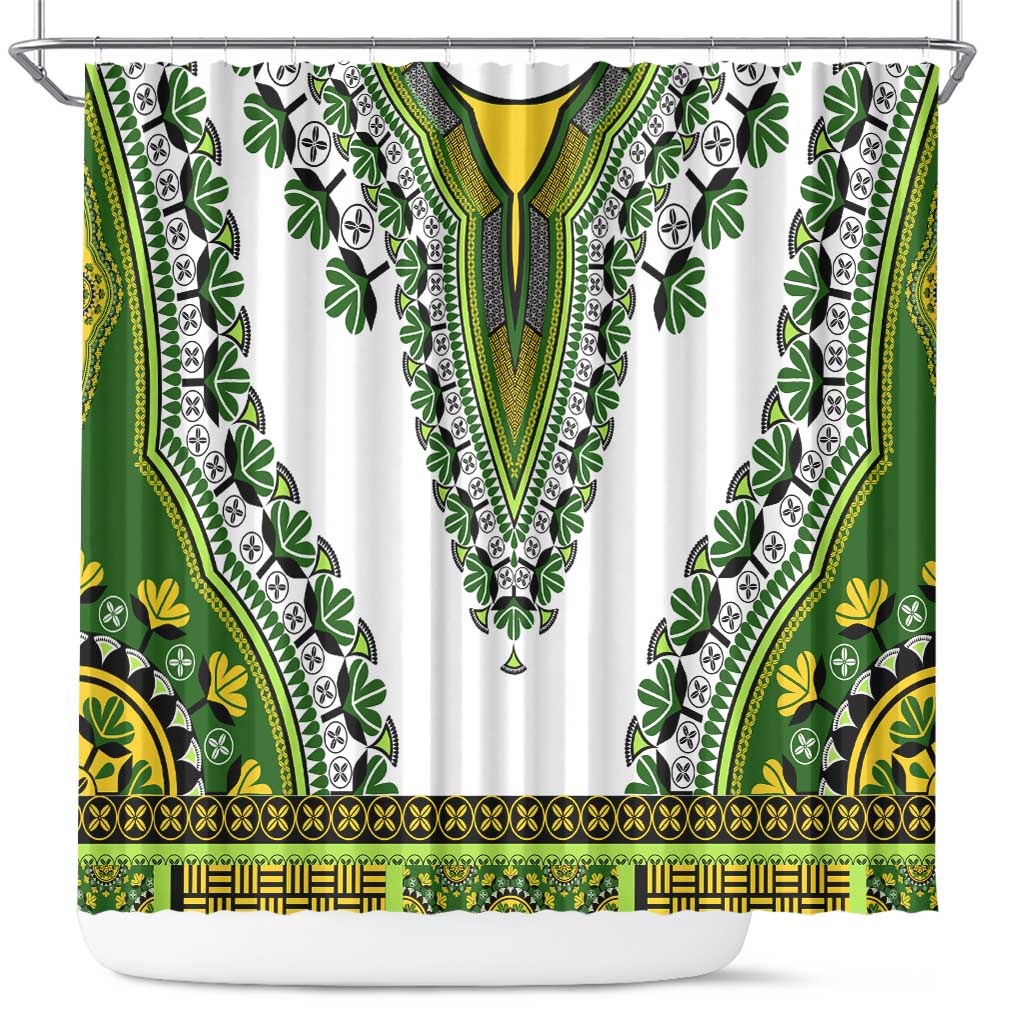 Africa Shower Curtain African Dashiki Royal Green Version