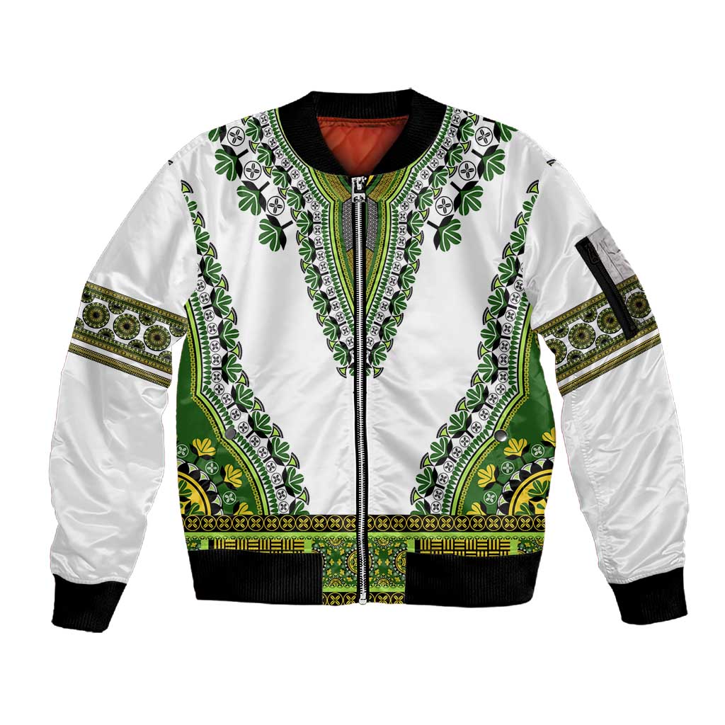 Africa Sleeve Zip Bomber Jacket African Dashiki Royal Green Version