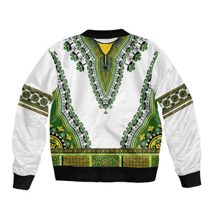 Africa Sleeve Zip Bomber Jacket African Dashiki Royal Green Version