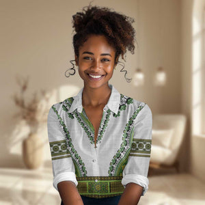 Africa Women Casual Shirt African Dashiki Royal Green Version