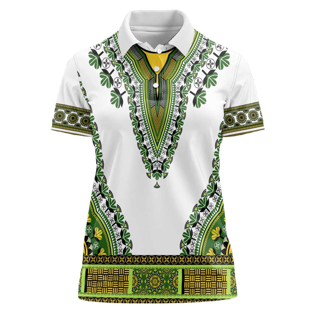 Africa Women Polo Shirt African Dashiki Royal Green Version