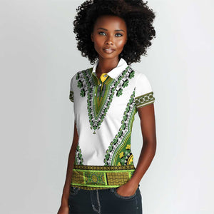 Africa Women Polo Shirt African Dashiki Royal Green Version