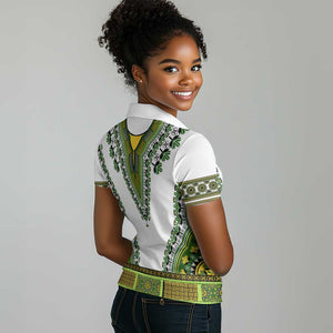 Africa Women Polo Shirt African Dashiki Royal Green Version