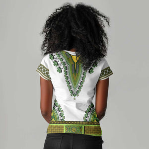 Africa Women V-Neck T-Shirt African Dashiki Royal Green Version