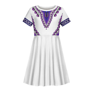 Africa Kid Short Sleeve Dress African Dashiki Royal Purple Version