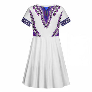 Africa Kid Short Sleeve Dress African Dashiki Royal Purple Version