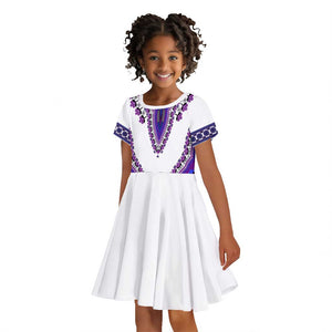 Africa Kid Short Sleeve Dress African Dashiki Royal Purple Version