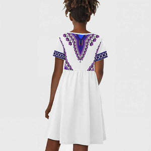 Africa Kid Short Sleeve Dress African Dashiki Royal Purple Version