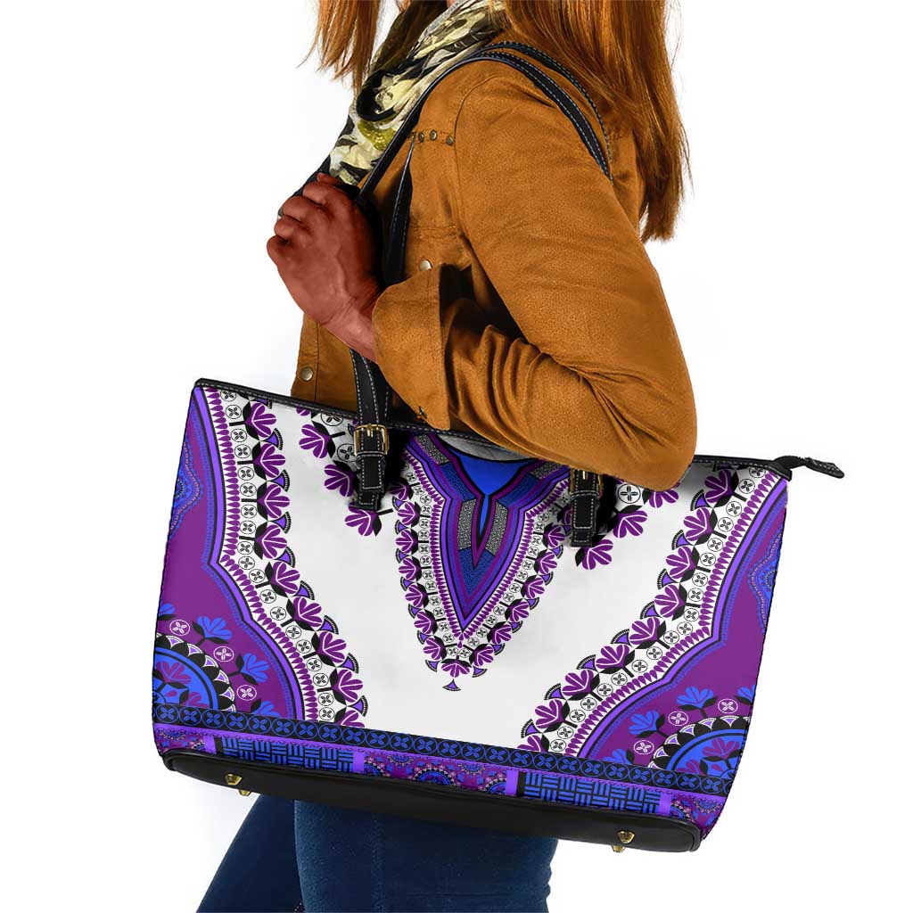 Africa Leather Tote Bag African Dashiki Royal Purple Version