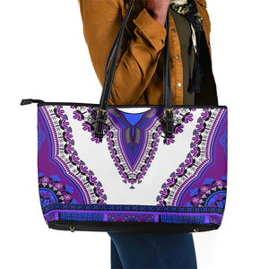 Africa Leather Tote Bag African Dashiki Royal Purple Version