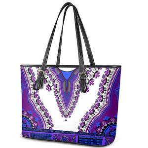 Africa Leather Tote Bag African Dashiki Royal Purple Version