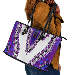 Africa Leather Tote Bag African Dashiki Royal Purple Version