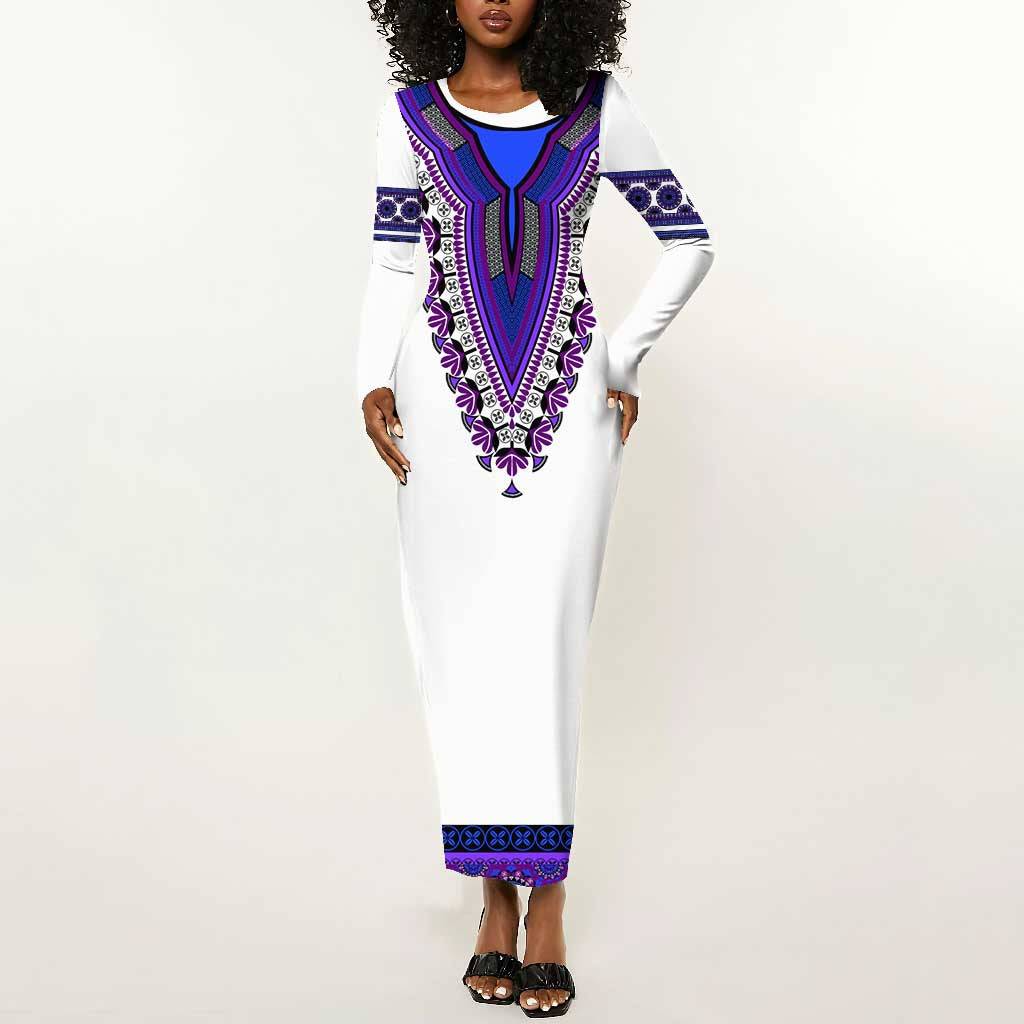 Africa Long Sleeve Bodycon Dress African Dashiki Royal Purple Version