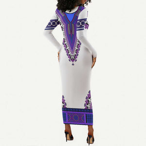 Africa Long Sleeve Bodycon Dress African Dashiki Royal Purple Version