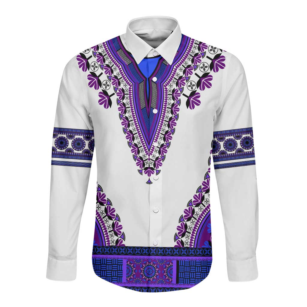 Africa Long Sleeve Button Shirt African Dashiki Royal Purple Version