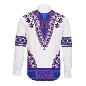 Africa Long Sleeve Button Shirt African Dashiki Royal Purple Version