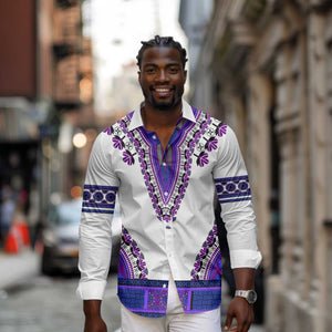 Africa Long Sleeve Button Shirt African Dashiki Royal Purple Version