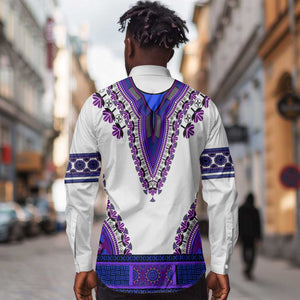 Africa Long Sleeve Button Shirt African Dashiki Royal Purple Version