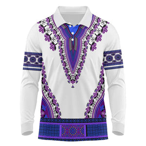 Africa Long Sleeve Polo Shirt African Dashiki Royal Purple Version