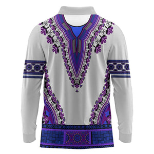 Africa Long Sleeve Polo Shirt African Dashiki Royal Purple Version