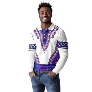 Africa Long Sleeve Polo Shirt African Dashiki Royal Purple Version