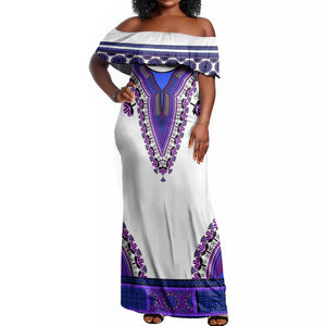 Africa Off Shoulder Maxi Dress African Dashiki Royal Purple Version