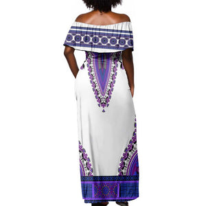 Africa Off Shoulder Maxi Dress African Dashiki Royal Purple Version