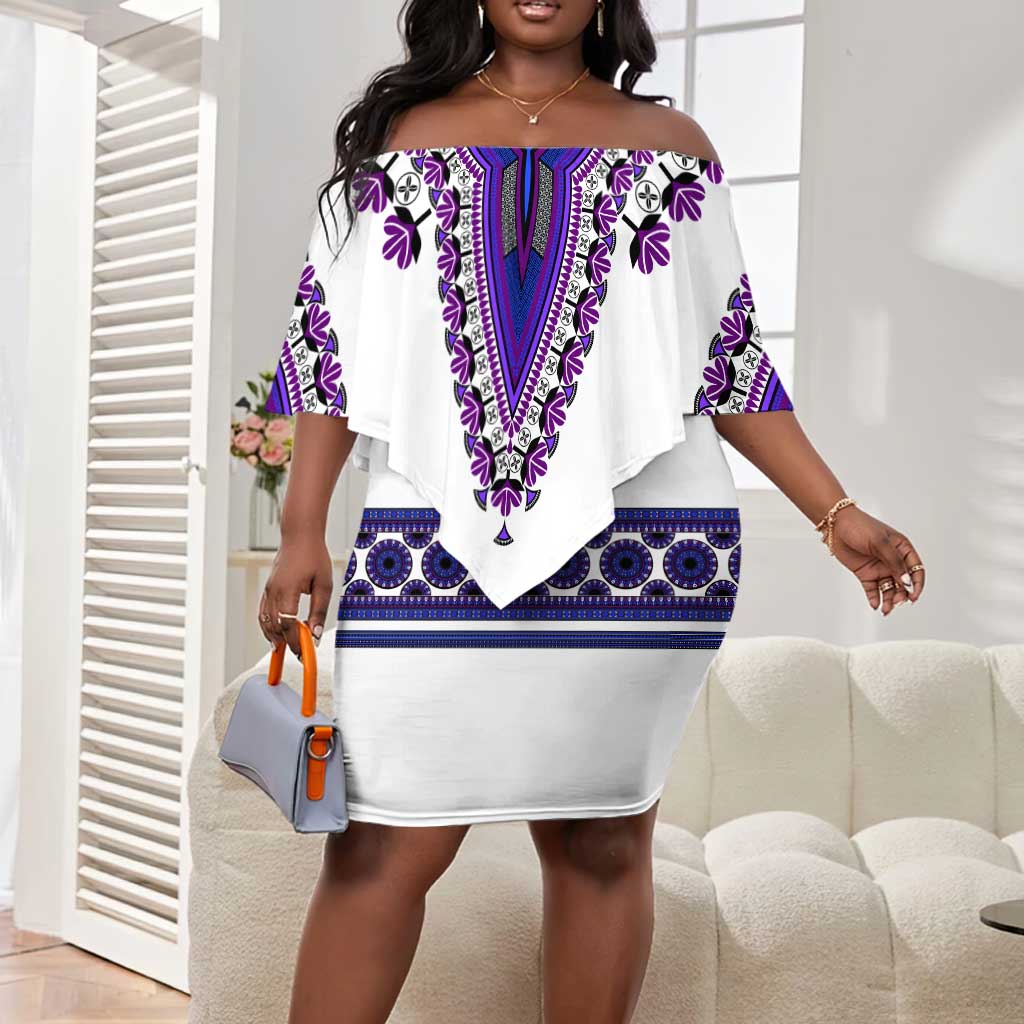 Africa Off Shoulder Short Dress African Dashiki Royal Purple Version LT14