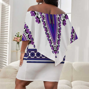 Africa Off Shoulder Short Dress African Dashiki Royal Purple Version LT14