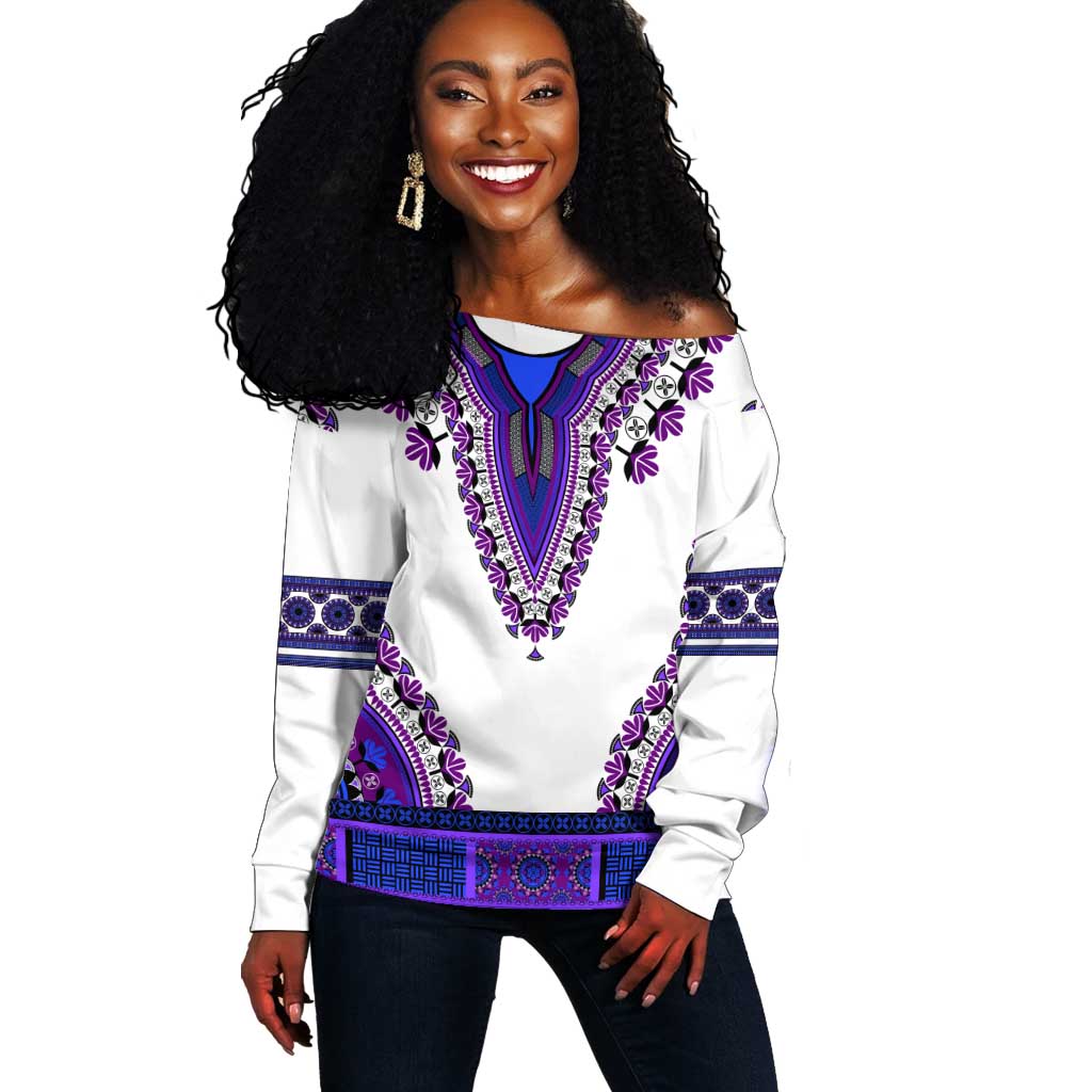 Africa Off Shoulder Sweater African Dashiki Royal Purple Version