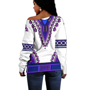 Africa Off Shoulder Sweater African Dashiki Royal Purple Version