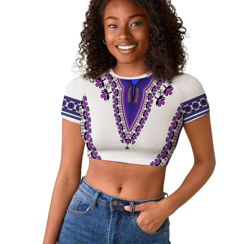 Africa Raglan Cropped T shirt African Dashiki Royal Purple Version