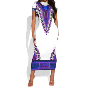 Africa Short Sleeve Bodycon Dress African Dashiki Royal Purple Version