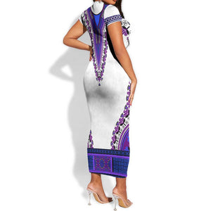 Africa Short Sleeve Bodycon Dress African Dashiki Royal Purple Version