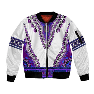 Africa Sleeve Zip Bomber Jacket African Dashiki Royal Purple Version