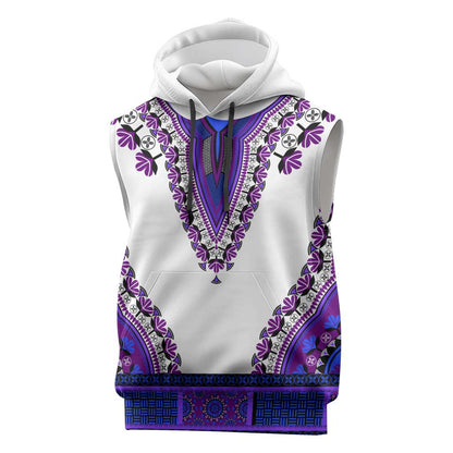 Africa Sleeveless Hoodie African Dashiki Royal Purple Version - African Pride