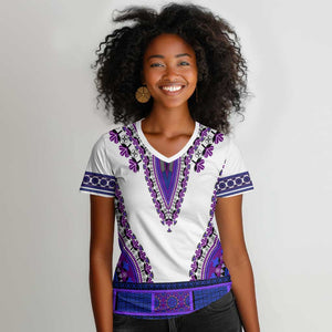 Africa Women V-Neck T-Shirt African Dashiki Royal Purple Version