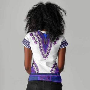 Africa Women V-Neck T-Shirt African Dashiki Royal Purple Version