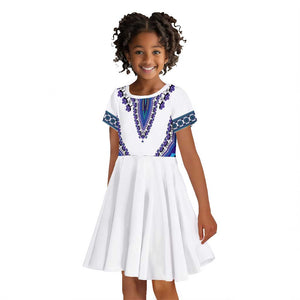 Africa Kid Short Sleeve Dress African Dashiki Royal Blue Version