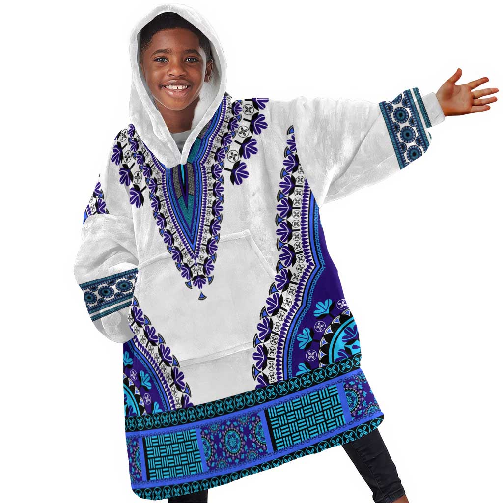 Africa KId Wearable Blanket Hoodie African Dashiki Royal Blue Version