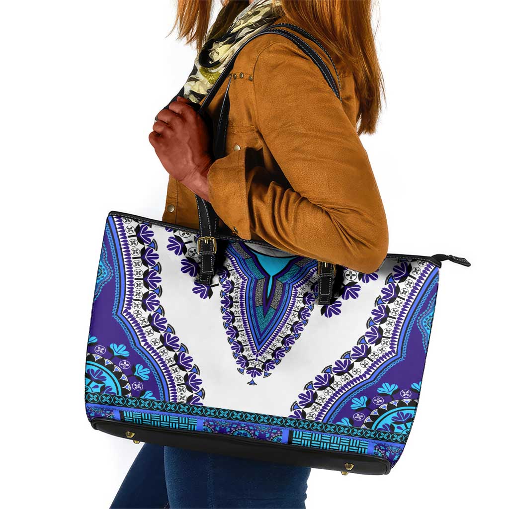 Africa Leather Tote Bag African Dashiki Royal Blue Version