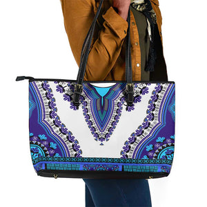 Africa Leather Tote Bag African Dashiki Royal Blue Version