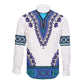 Africa Long Sleeve Button Shirt African Dashiki Royal Blue Version