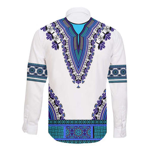 Africa Long Sleeve Button Shirt African Dashiki Royal Blue Version