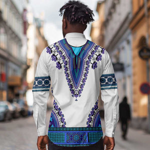 Africa Long Sleeve Button Shirt African Dashiki Royal Blue Version