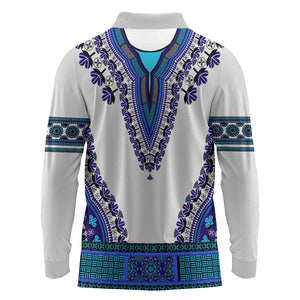 Africa Long Sleeve Polo Shirt African Dashiki Royal Blue Version